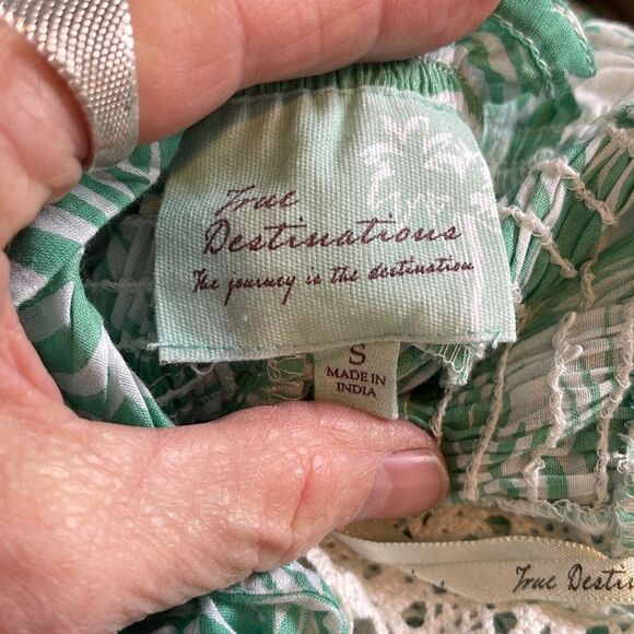 True Destinations Womens Green Leaf Tiered Bohemian Maxi Coverup Dress Small - Picture 7 of 7